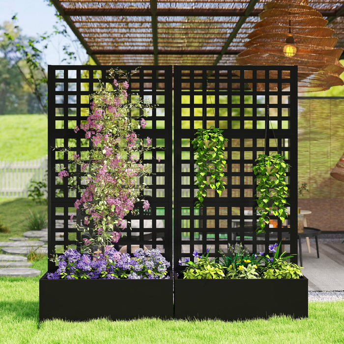 Outsunny Galvanized Planter Box with Trellis, 35" x 16" x 70"