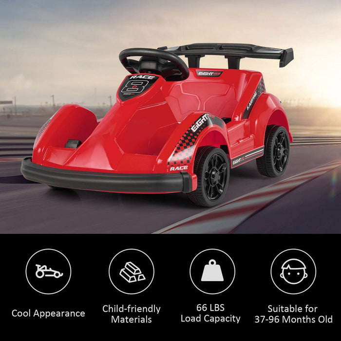 6v Battery Powered Go Kart Kids Ride On 4 Wheel Racer Rc W/ Bumper & Music Red