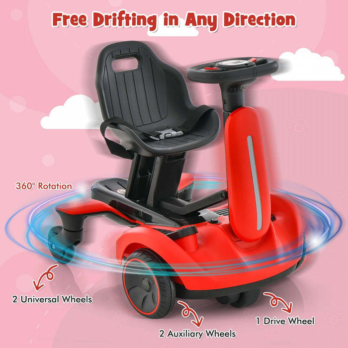 Costway 6v Kids Ride On Drift Car Electric Drifting Go Kart For Kids With 360° Spin Red