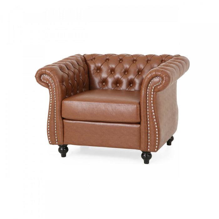 Gibbon Comfy Faux Leather Upholstery Arm Chair With Tufted Back,brown Accent Chair 