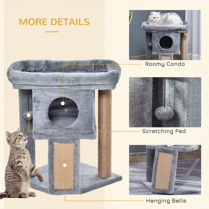 Pawhut Cat Tree, Small Cat Tower With Perch, Scratching Post, Cat Condo, Toy Ball For Kitty, Indoor 