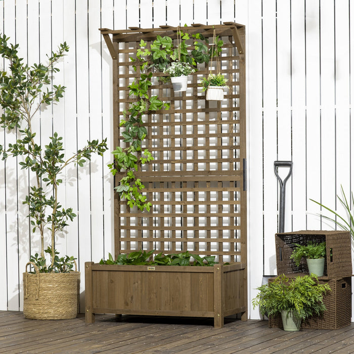 Outsunny Raised Garden Bed, Wood Planter With Trellis For Vine Climbing, Privacy Screen Planter Box 