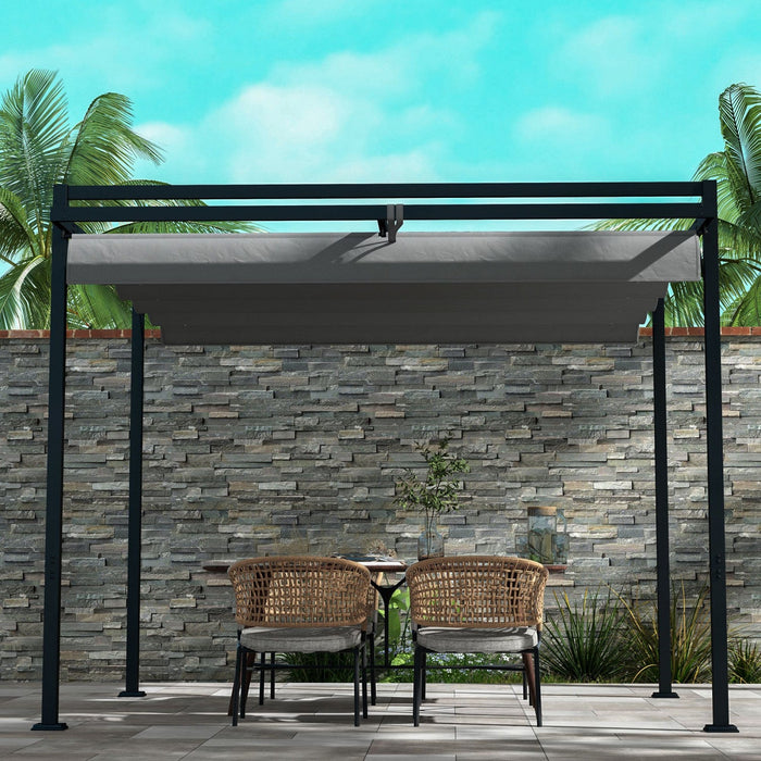 Outsunny 10' X 10' Retractable Pergola Canopy, Garden Gazebo Outdoor Shade Shelter For Grill, Patio,