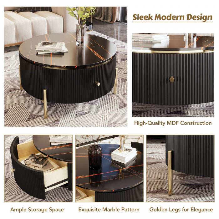 Nelson 31.5\" Modern Round Coffee Table With 2 Storage Drawers - Black 