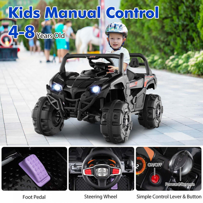 Costway 12v Kids Ride On Truck With Remote Control Slow Start Safety Belt Rear Storage Black