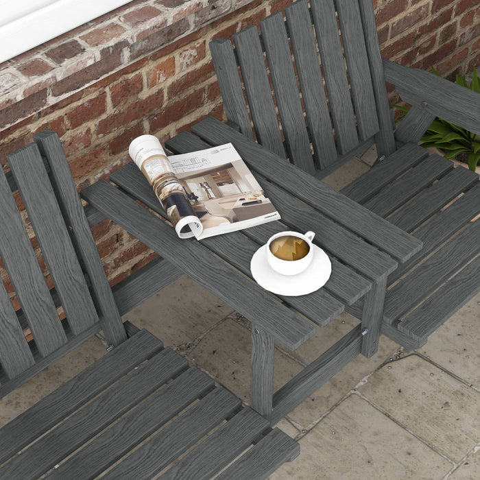 Outsunny Outdoor Wooden Bench With Middle Table And Umbrella Hole, Grey