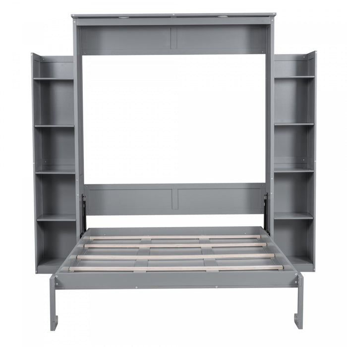 Glenn Engineered Wood Murphy Bed With Shelves And Led Lighting, Queen Size - Grey 