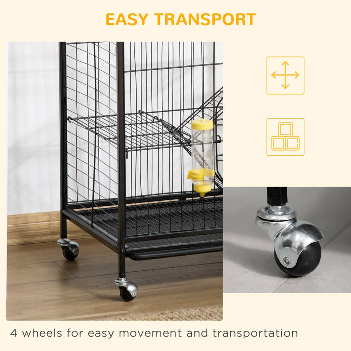 Pawhut 4-tier Metal Small Animal Cage With Wheels, Metal Bunny Playpen With 2 Doors, Platforms, Ramp