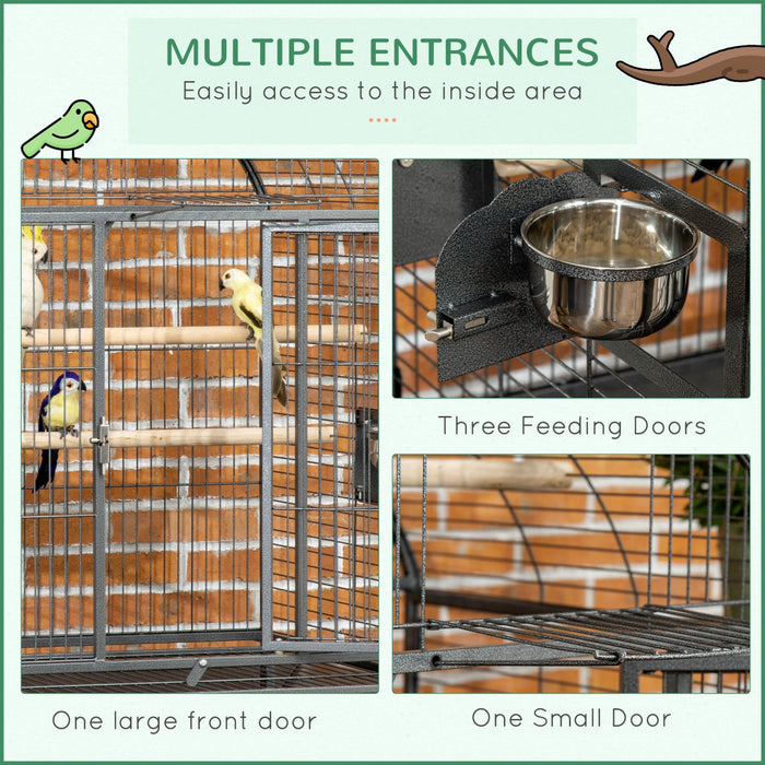 Pawhut 66\" Bird Cage Parrot Cage For Conures, Cockatiels, Parrotlet With Play Top, Rolling Stand, Pu