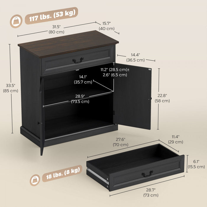 HOMCOM Buffet Cabinet 32" Farmhouse Sideboard with Thick Top Drawer Black