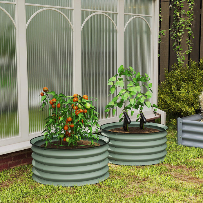 Outsunny Steel Raised Beds for Garden Set of 2 for Growing Flowers, Green