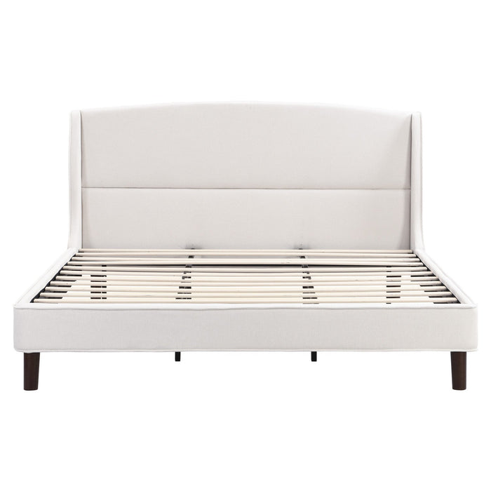 Ellison Fabric Upholstered Platform Bed with Wingback Headboard and Wooden Slat,King Size - Beige 