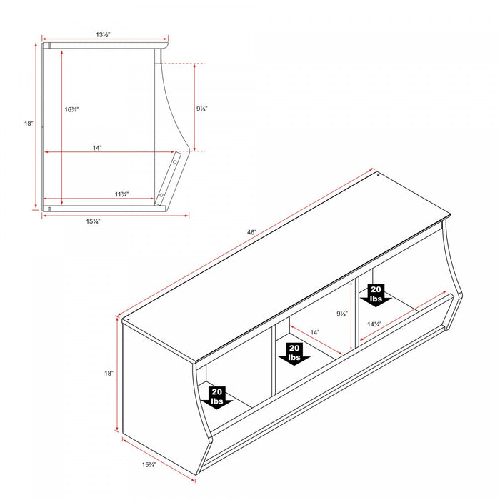 Monterey Stackable 3-Bin Storage Cubbie - White