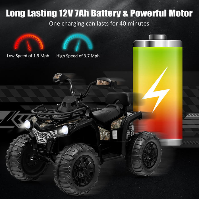 Costway 12v Kids Ride On Atv Electric 4-wheeler Quad 2 Speeds W/ Mp3 & Headlights Black