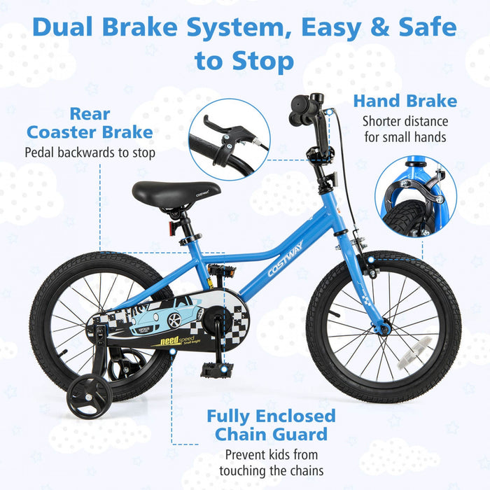 Costway 16" Kids Training Bike With Removable Training Wheels Pneumatic Tires Navy