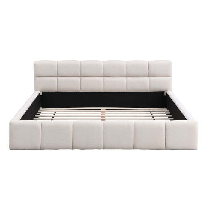 Eleanor Elegant Chenille Upholstered Bed with Checkerboard Design,Queen Size,Beige Queen Bed  