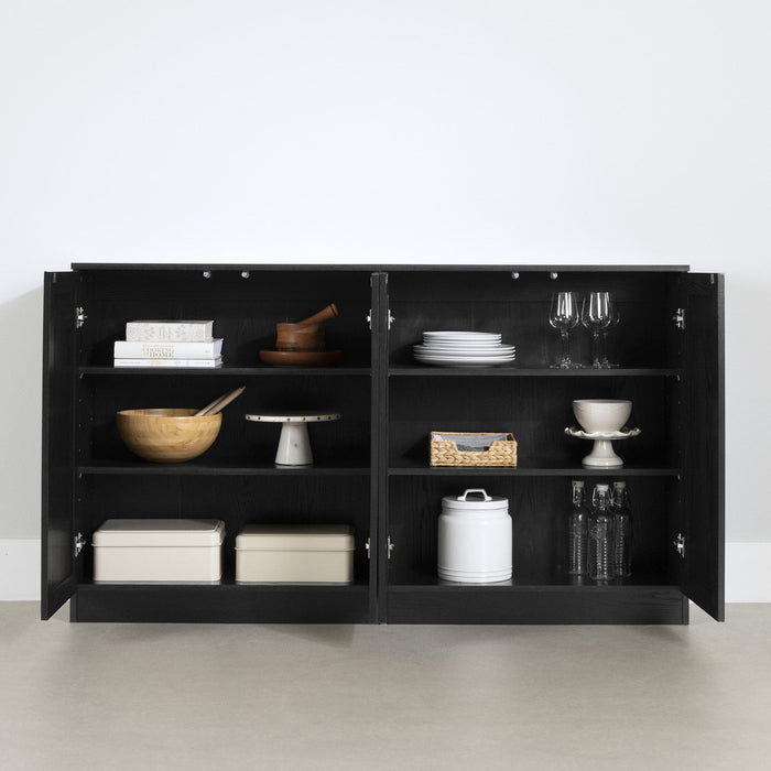 Arum Set Of 2 Sideboards With Shelves Black Oak - South Shore Buffet