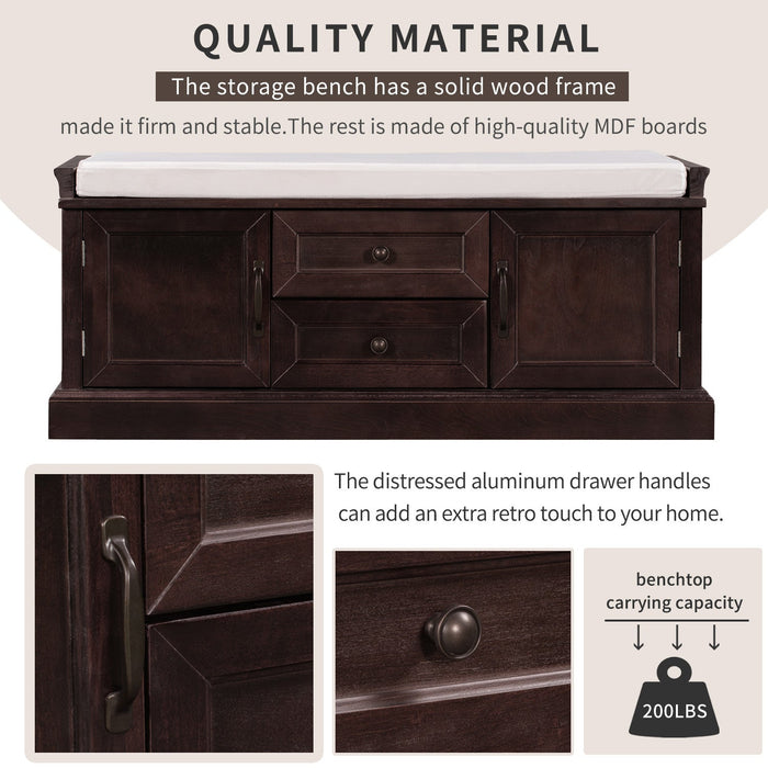 Boyce Solid Wood Storage Bench With 4-door Shoe Cabinet With Cushion -Espresso 