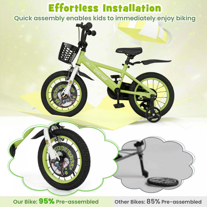 Costway 14" Kid's Bike For 3-5 With Height-adjustable Handlebar & Saddle Handbrake Green