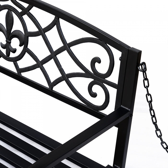 Outsunny 50\"l Steel Porch Swing Fleur-de-lis Patio Swing Chair Hanging Bench Outdoor 2-person Glider