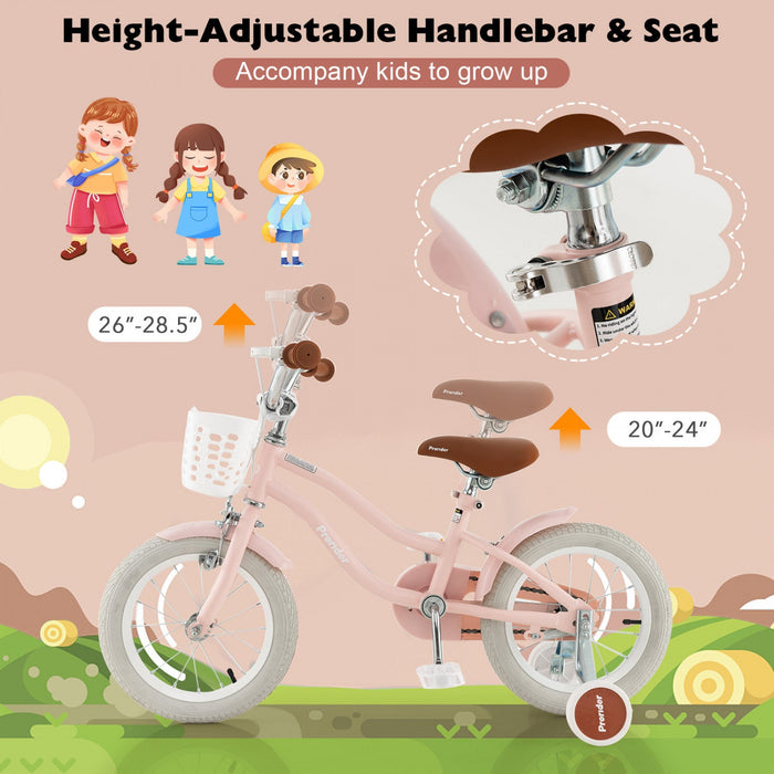 Costway 14" Kid's Bike With Removable Training Wheels & Basket For 3-5 Years Old Pink