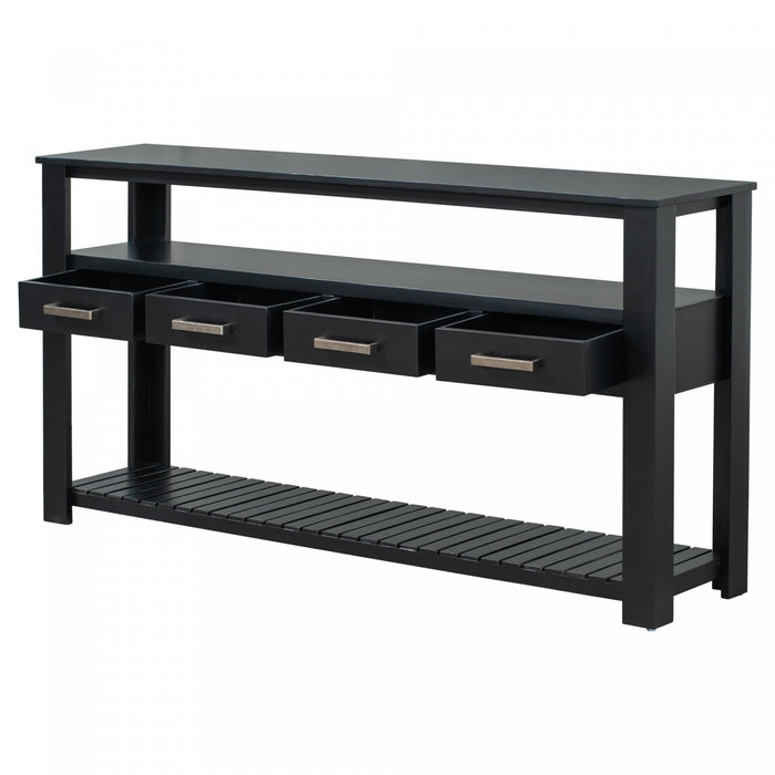 Ava 62.2'' Large Entryway Table with Drawers and Open Shelves,Black Sofa Table  