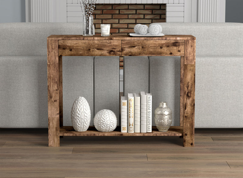 40” Console Table With 2 Drawers And Shelf - Brown Reclaimed Wood 