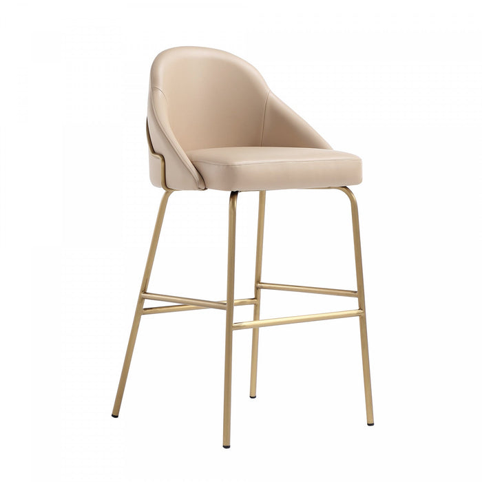 Gracie Modern Metal Upholstered Barstool in Tan and Gold Armoire 