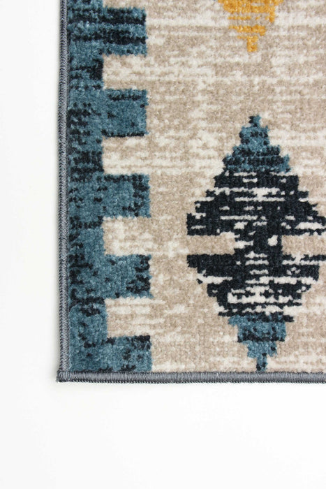 Mosaic Taupe/Blue Machine Washable Area Rug - 6'0\" x 9'0\"