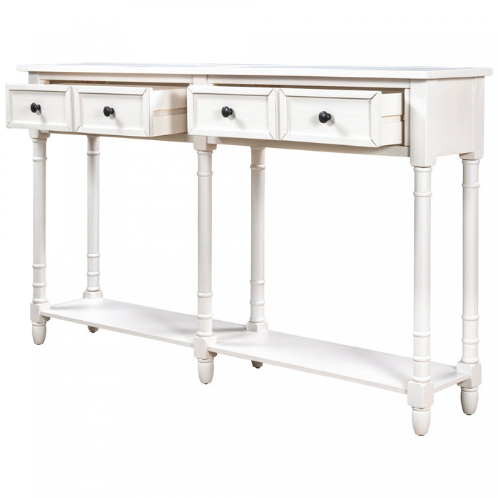 Phyllis Solid Wood Console Table With Drawers And Bottom Shelf - Ivory White 