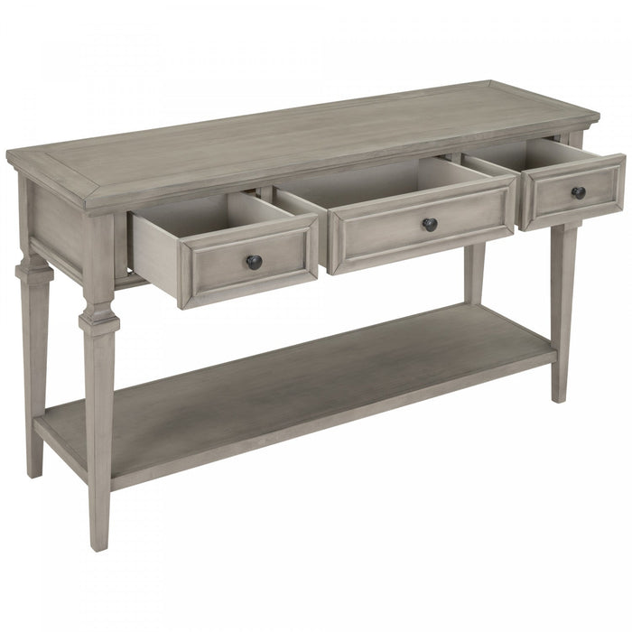 Sabina Solid Wood Console Table With 3 Drawers And Shelf - Grey Wash 