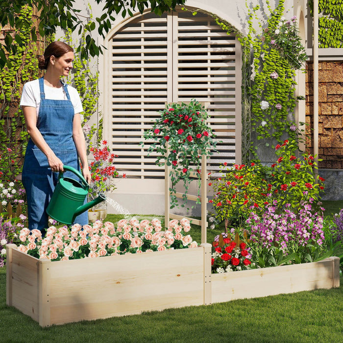 Costway 87" Raised Garden Bed With Trellis 2 Planter Boxes Open-ended Base For Patio