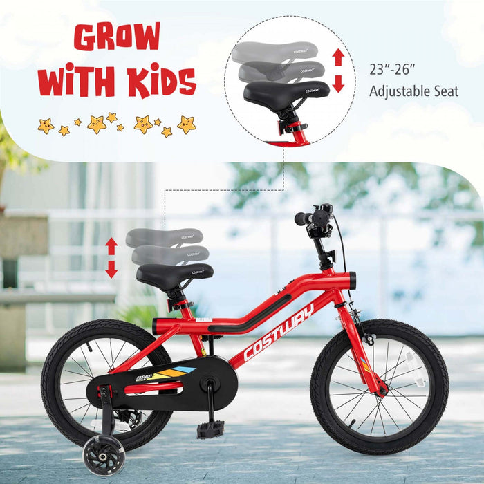 Costway 16" Led Lighted Kids Bike With Adjustable Seat Coaster Brake Training Wheels Red