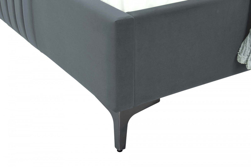 Promenade Mid-Century Modern Upholstered Velvet Twin Bed in Gray 