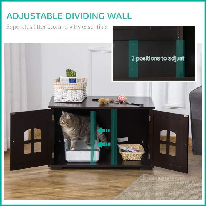 Pawhut Cat Litter Box Enclosure Hidden Cat Furniture Cabinet Indoor Cat Washroom Double-door Nightst
