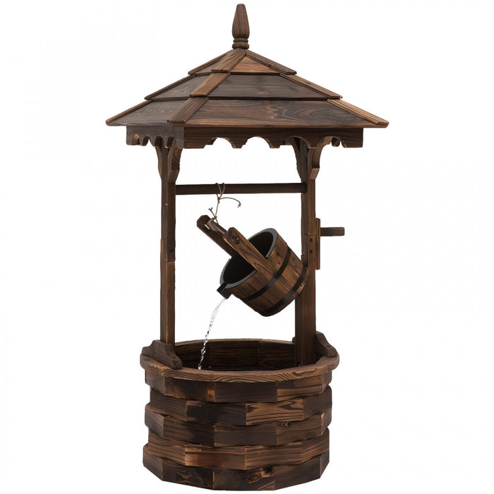 Outdoor Wooden Wishing Well Fountain With Hanging Barrel, 47.25\" Tall Rustic Waterfall Fountain With