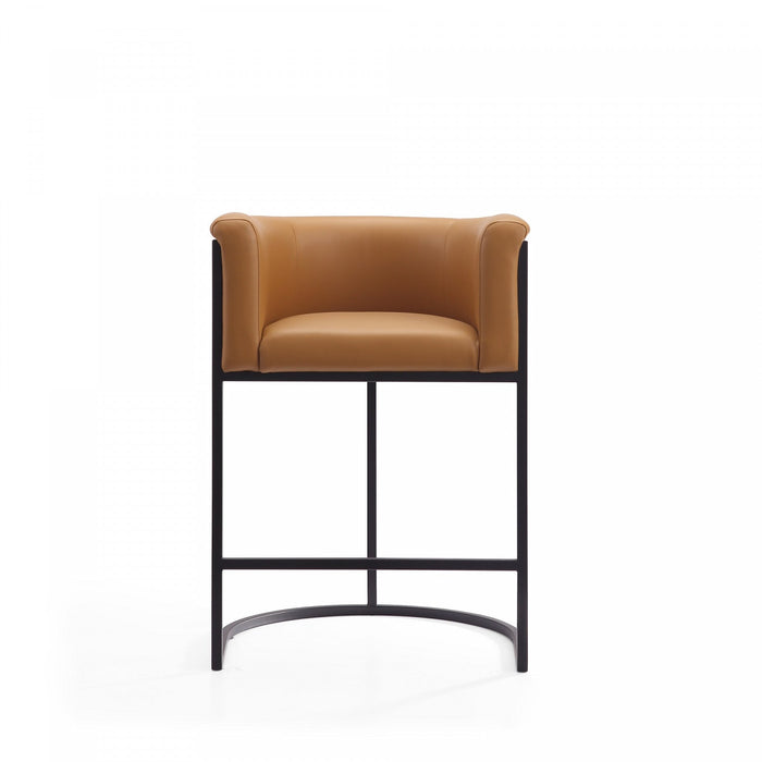 Cosmopolitan Mid-Century Modern Metal Upholstered Counter Stool in Camel - Set of 3 Bar Stool 