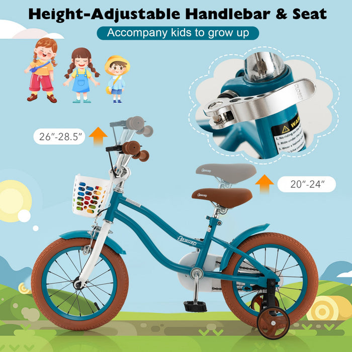 Costway 14" Kid's Bike With Removable Training Wheels & Basket For 3-5 Years Old Blue