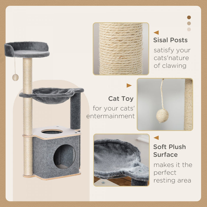 Pawhut Cat Tree, Multi-level Cat Tower With Perch, Scratching Post, Cat Condo, Hammock, Hanging Toy 