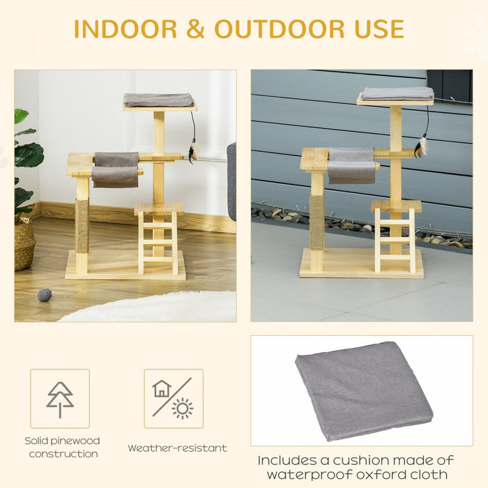 Pawhut 25.5\" Cat Tree Kitty Tower Activity Center Pinewood Cat Climbing Toy Indoor Outdoor Pet Furni