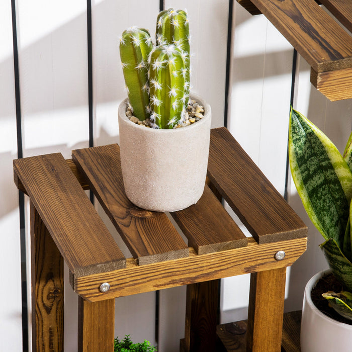 Outsunny Wood Plant Stand 6 Tier Plant Shelf Rack Multiple Flower Pot Holder For Living Room, Patio 