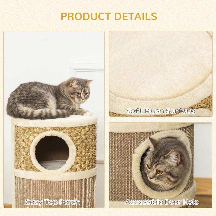 Pawhut Cat Condo 3 Story Three Holes With Sisal Seaweed Scratching Cover Surface, Cat Tower For Indo