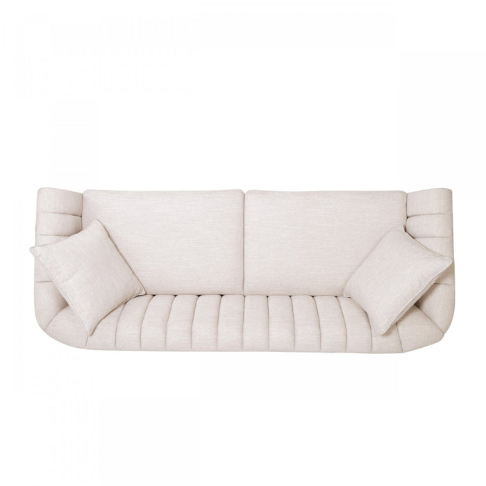 Taylor 84.5\" Linen-look Fabric Condo Size Sofa With Wood Legs - Beige White 