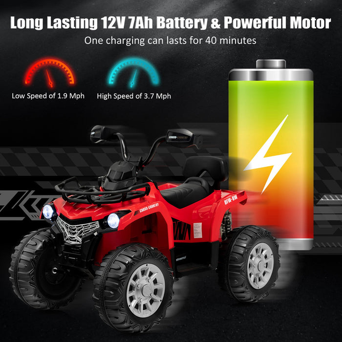 Costway 12v Kids Ride On Atv Electric 4-wheeler Quad 2 Speeds W/ Mp3 & Headlights Red