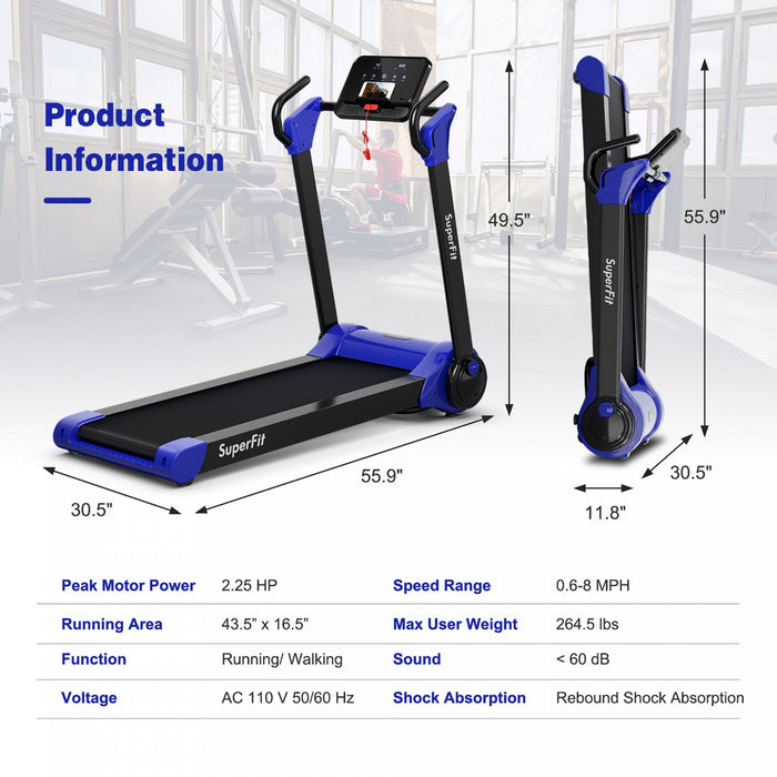Superfit Folding 2.25hp Electric Treadmill Running Machine App Control Bluetooth
