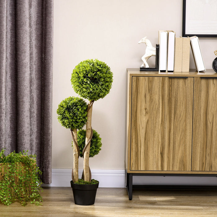 HOMCOM 35 Inch Artificial Boxwood Triple Ball Topiary Tree, Green