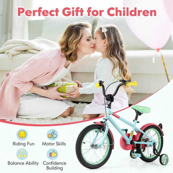 Costway 16" Kids Bike With Adjustable Saddle Handlebar Removable Training Wheels Handbrake Red