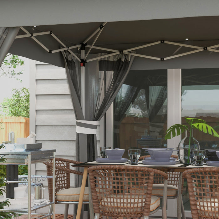 Outsunny 11x11ft Pop Up Canopy Tent With Curtains, Netting, 20 Solar-powered LED Lights, Roller Bag,