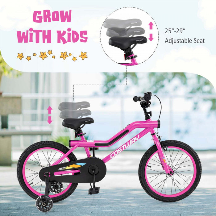 Costway 18" Led Lighted Kids Bike With Adjustable Seat Coaster Brake Training Wheels Pink