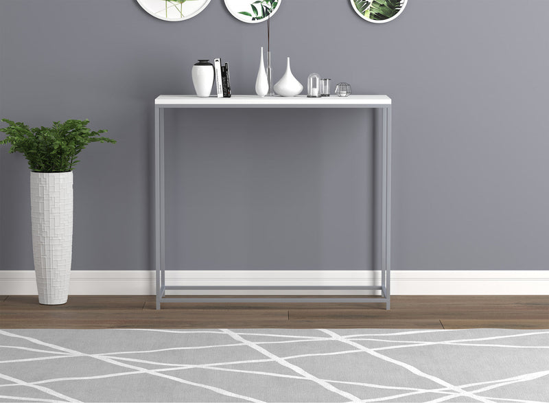 31” Modern Console Table - White With Silver Metal 